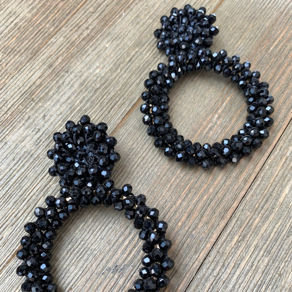Black Beaded Drop Earrings